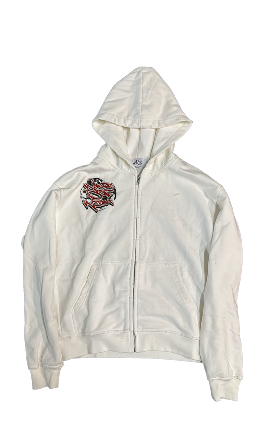 WICK DISTRESSED ZIP-UP (WHITE)